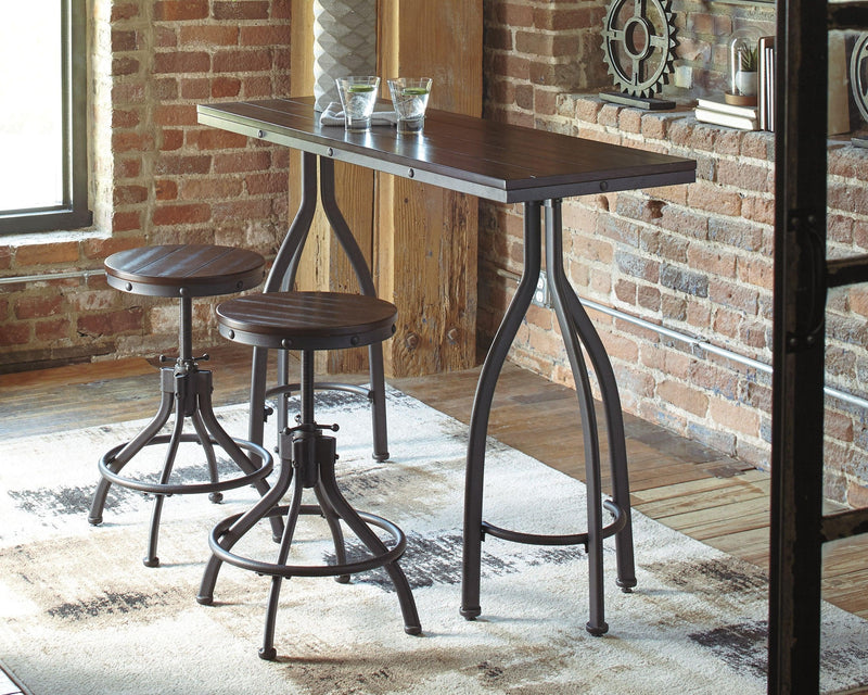 Odium Rustic Brown Counter Height Dining Table And Bar Stools (Set Of 3)