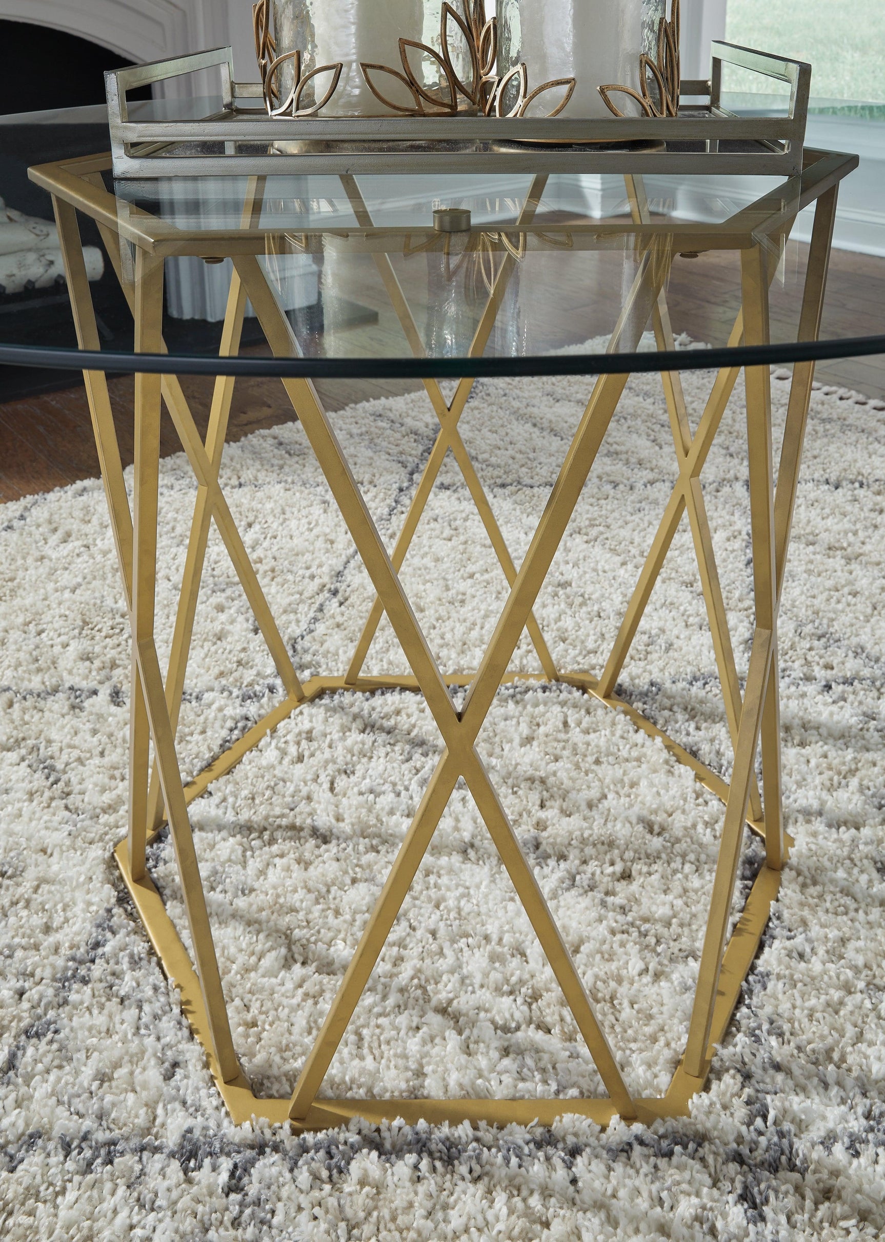 Wynora Gold Finish Dining Table - Ella Furniture