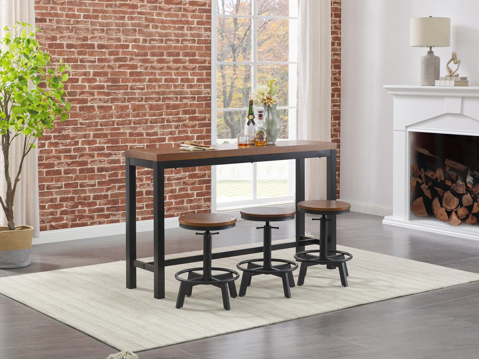 Quinidad Black/brown Counter Height Dining Table And Bar Stools (Set Of 4) - Ella Furniture