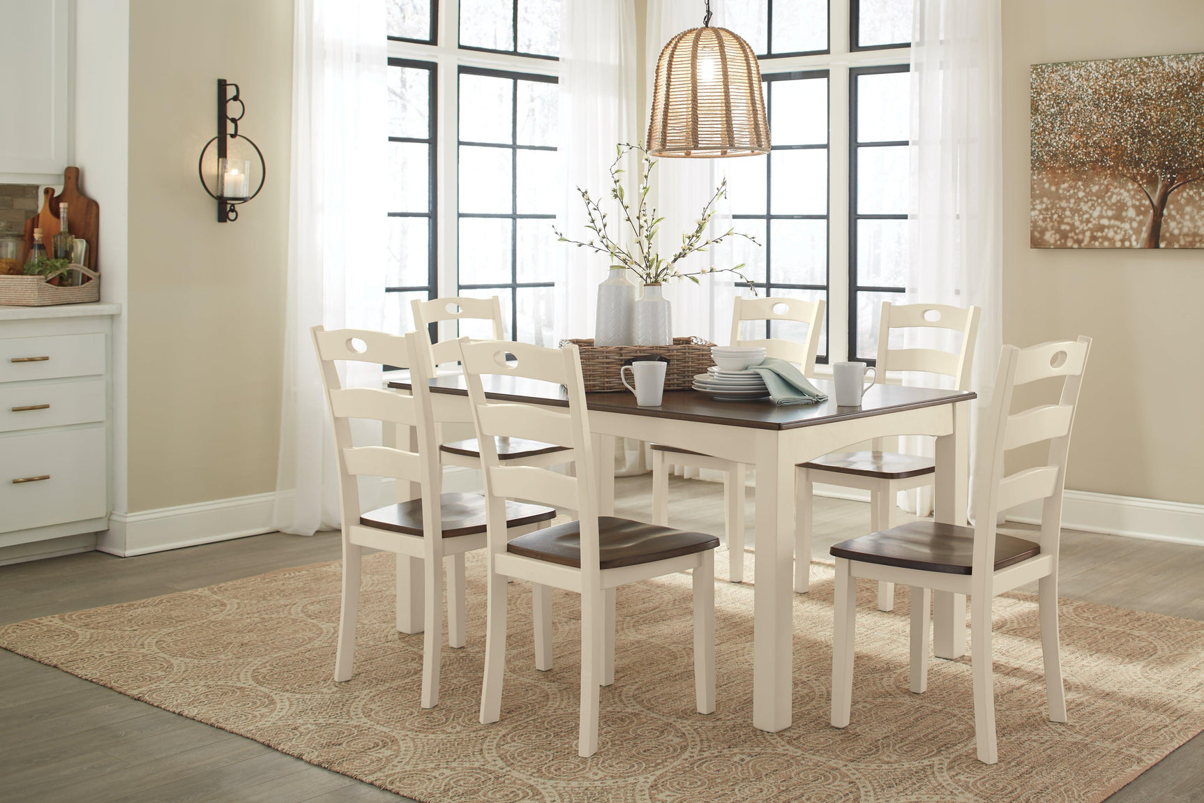 Woodanville Cream/brown Dining Table And Chairs (Set Of 7) - Ella Furniture