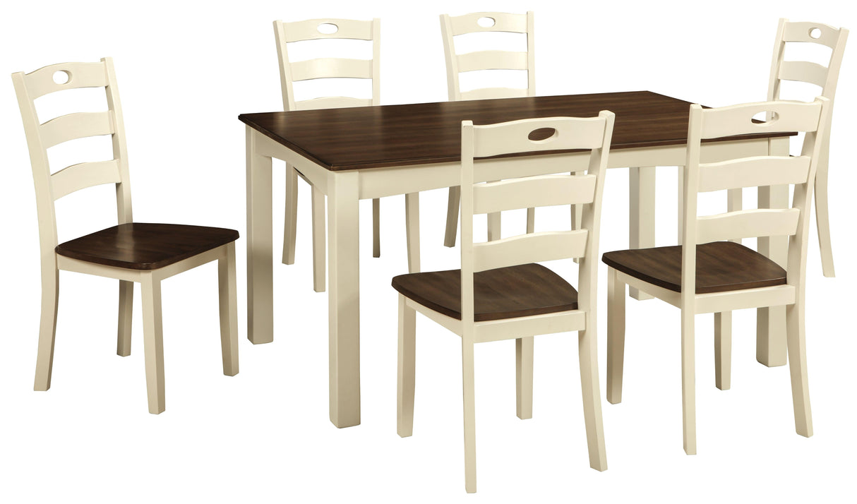 Woodanville Cream/brown Dining Table And Chairs (Set Of 7) - Ella Furniture