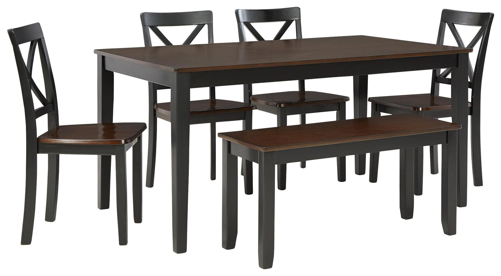 Larsondale Brown/Black Dining Table And Chairs With Bench (Set Of 6) - Ella Furniture