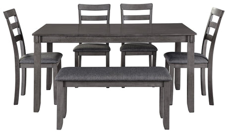 Bridson Gray Dining Table And Chairs With Bench (Set Of 6) - Ella Furniture