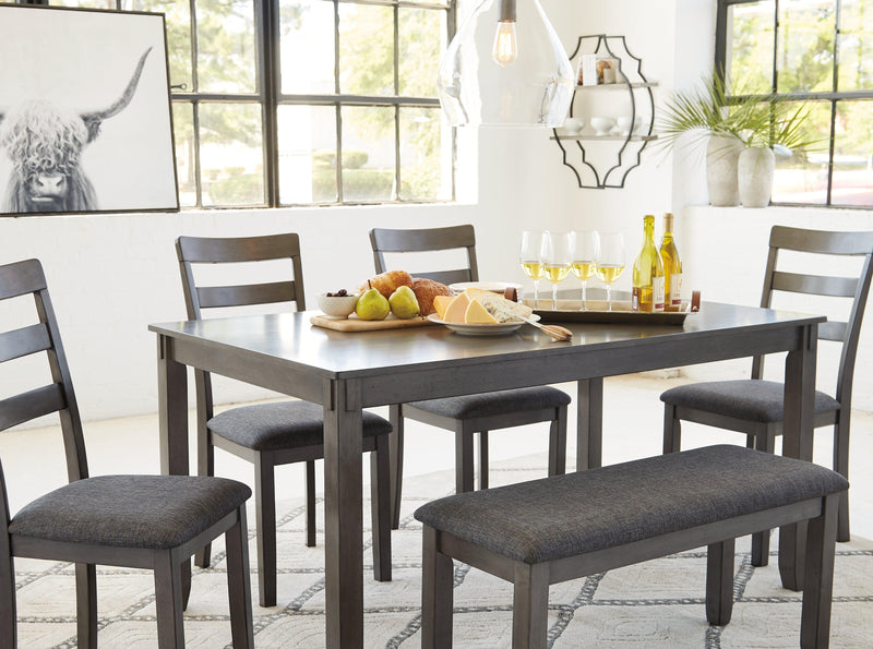 Bridson Gray Dining Table And Chairs With Bench (Set Of 6)