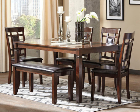Bennox Brown Dining Table And Chairs With Bench (Set Of 6) - Ella Furniture