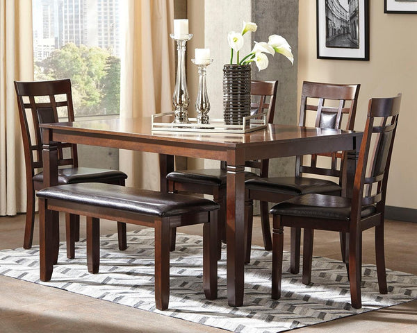 Bennox Brown Dining Table And Chairs With Bench (Set Of 6) - Ella Furniture