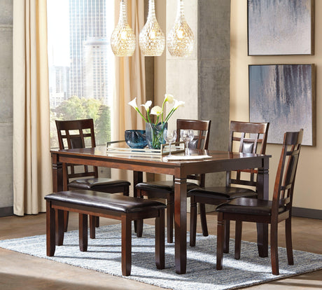Bennox Brown Dining Table And Chairs With Bench (Set Of 6) - Ella Furniture