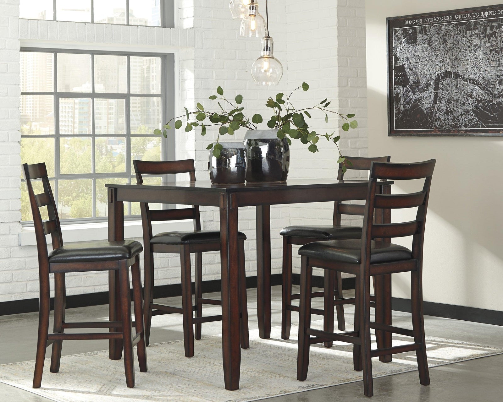 Coviar Brown Faux Leather Counter Height Dining Table And Bar Stools (Set Of 5) - Ella Furniture