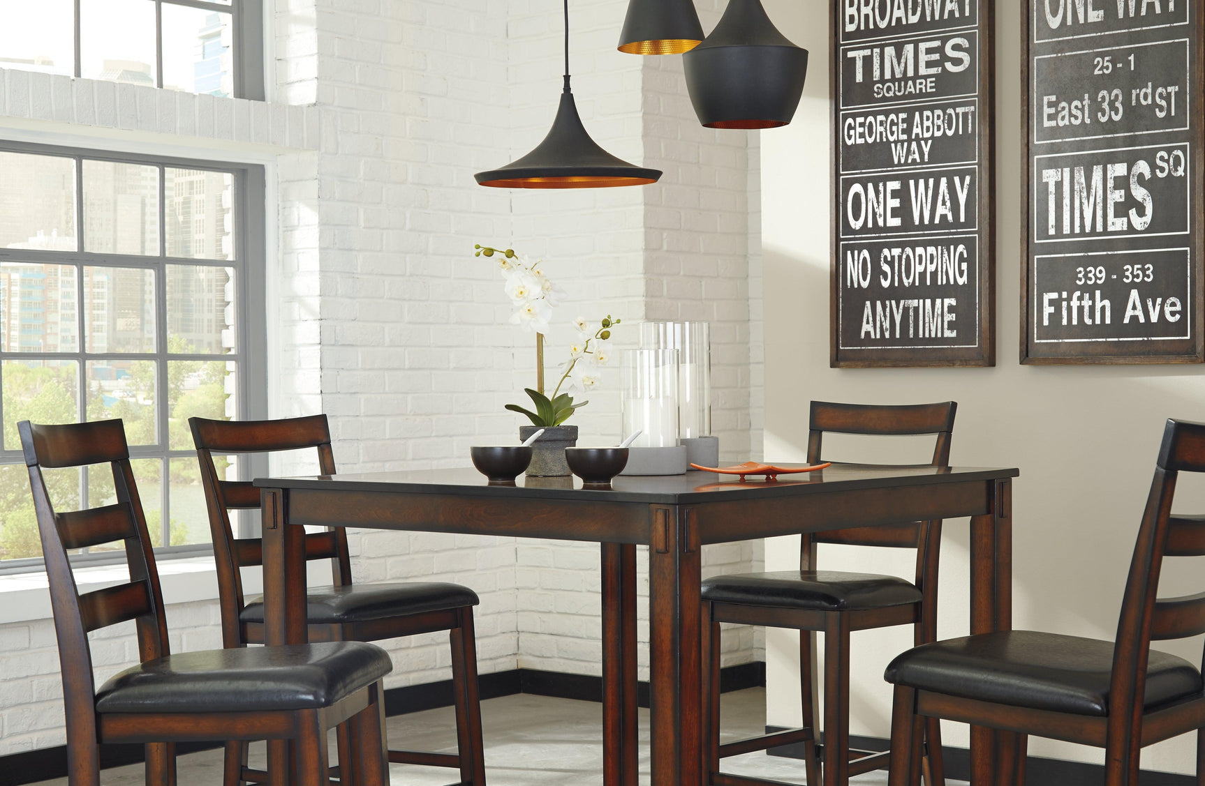 Coviar Brown Faux Leather Counter Height Dining Table And Bar Stools (Set Of 5) - Ella Furniture