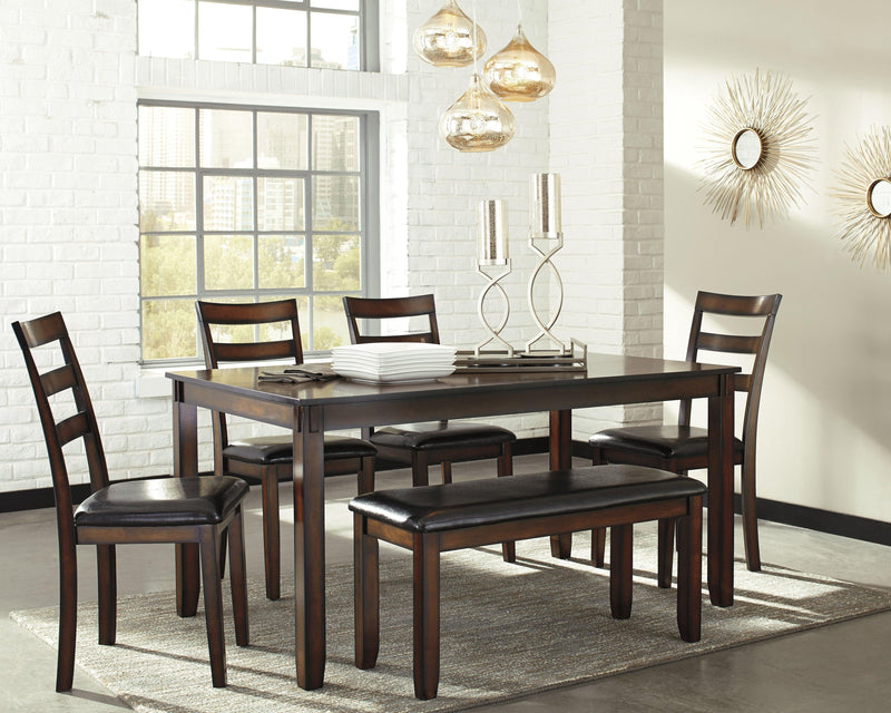 Coviar Brown Dining Table And Chairs With Bench (Set Of 6) - Ella Furniture