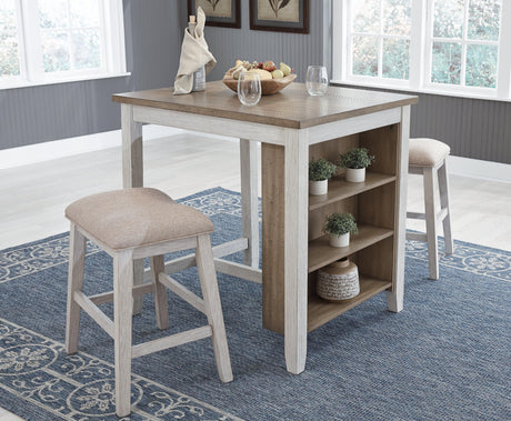 Skempton White/light Brown Counter Height Dining Table And Bar Stools (Set Of 3) - Ella Furniture