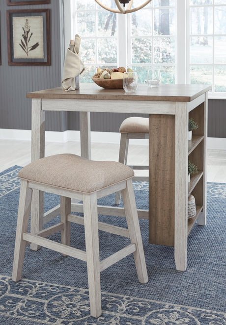 Skempton White/light Brown Counter Height Dining Table And Bar Stools (Set Of 3) - Ella Furniture