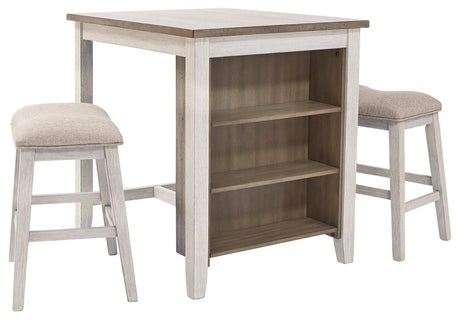 Skempton White/light Brown Counter Height Dining Table And Bar Stools (Set Of 3) - Ella Furniture