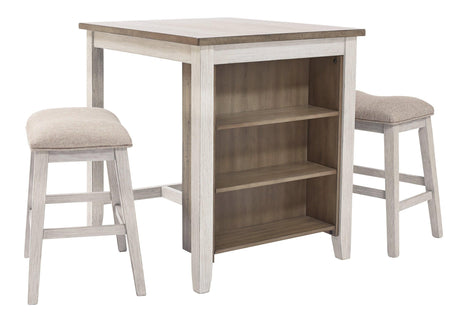 Skempton White/light Brown Counter Height Dining Table And Bar Stools (Set Of 3) - Ella Furniture