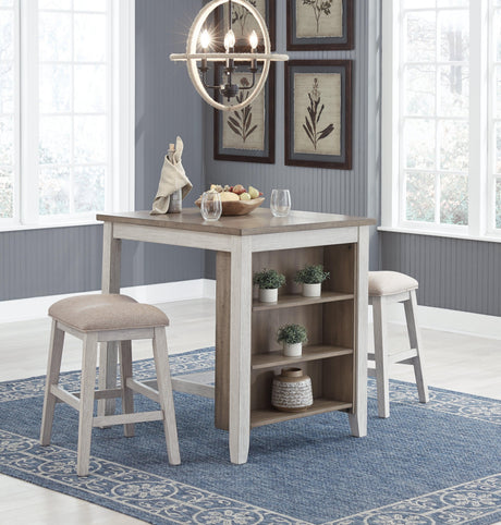 Skempton White/light Brown Counter Height Dining Table And Bar Stools (Set Of 3) - Ella Furniture
