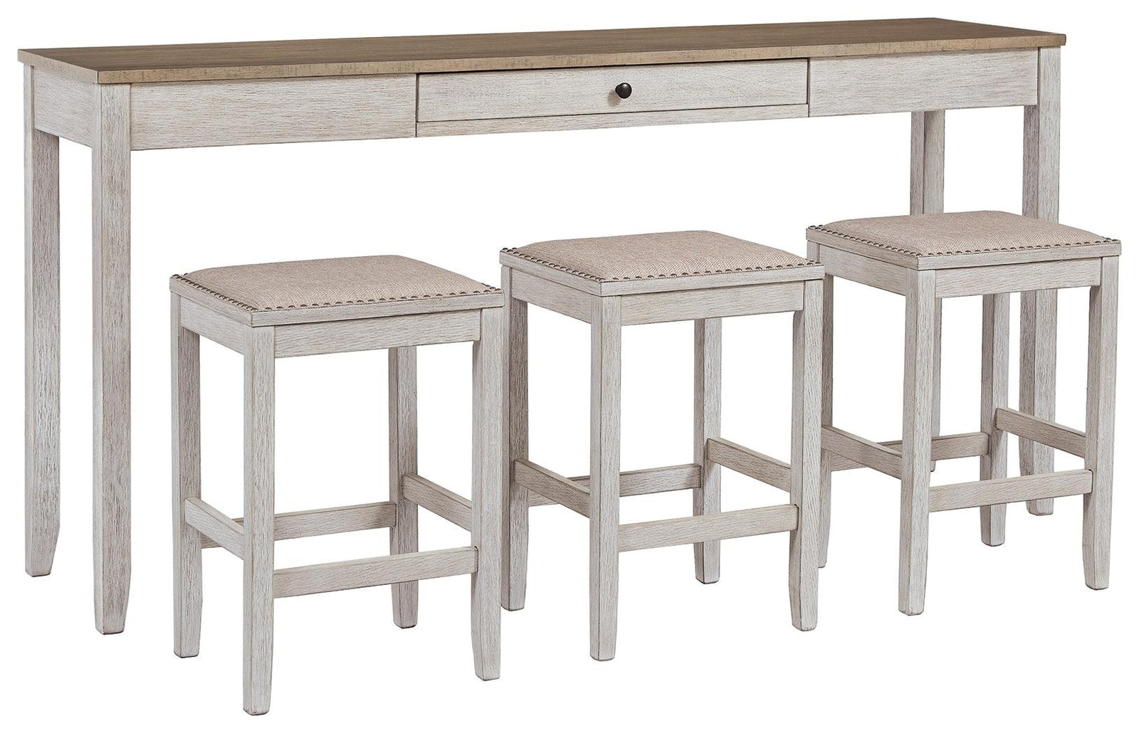 Skempton White/light Brown Counter Height Dining Table And 3 Bar Stools - Ella Furniture