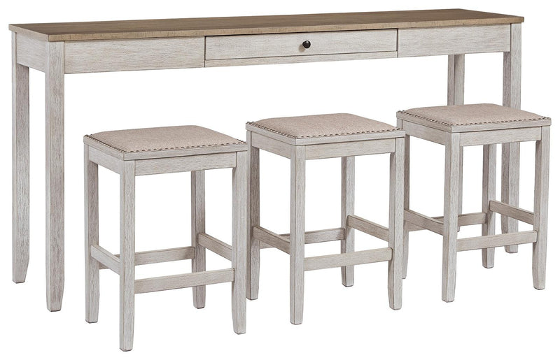 Skempton White/light Brown Counter Height Dining Table And 3 Bar Stools