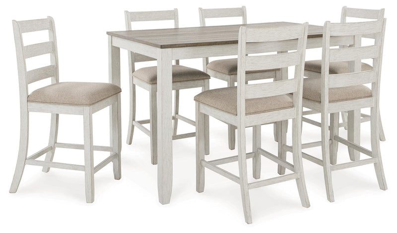 Skempton White/light Brown Counter Height Dining Table And Bar Stools (Set Of 7) - Ella Furniture
