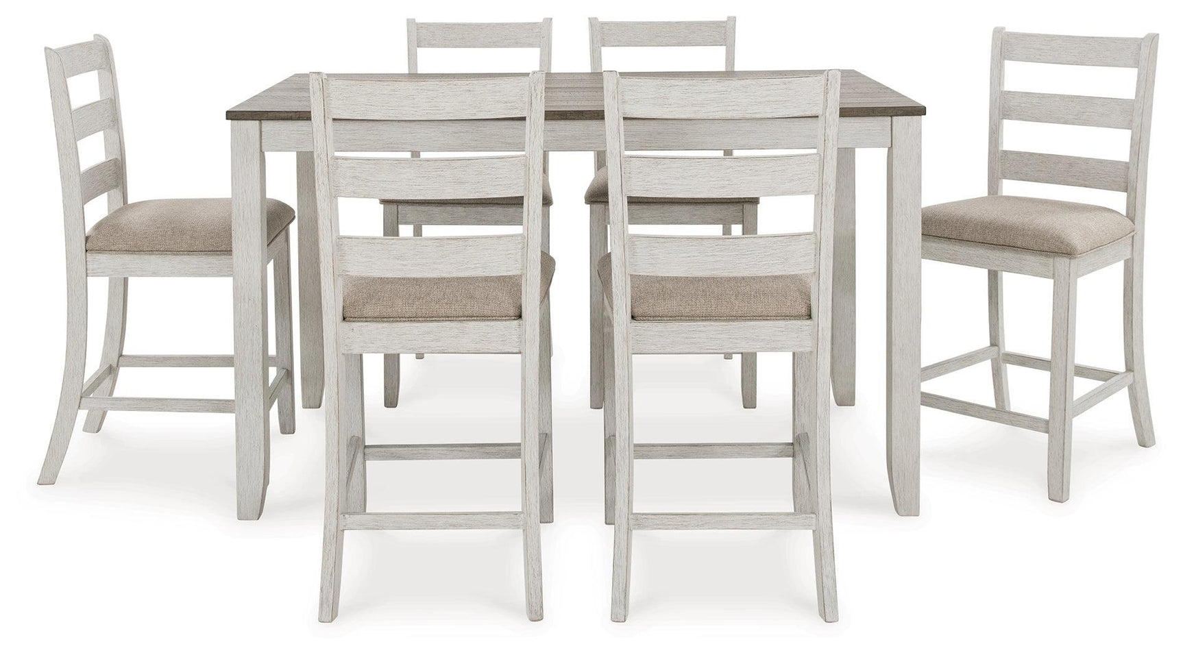 Skempton White/light Brown Counter Height Dining Table And Bar Stools (Set Of 7) - Ella Furniture