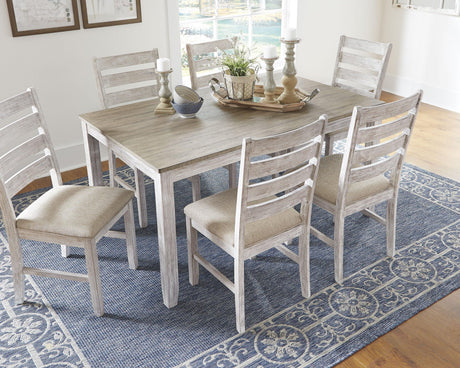 Skempton White/light Brown Dining Table And Chairs (Set Of 7) - Ella Furniture