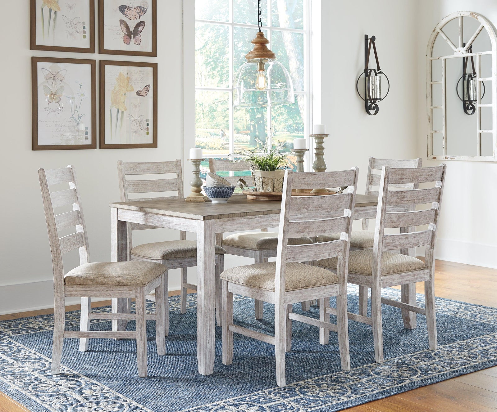 Skempton White/light Brown Dining Table And Chairs (Set Of 7)