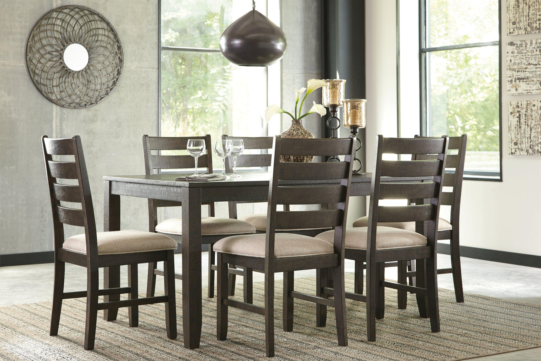 Rokane Brown Synthetic Dining Table And Chairs (Set Of 7) - Ella Furniture