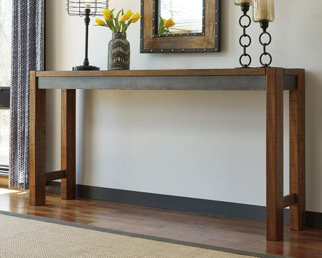 Close-up of Torjin table's two-tone distressed surface