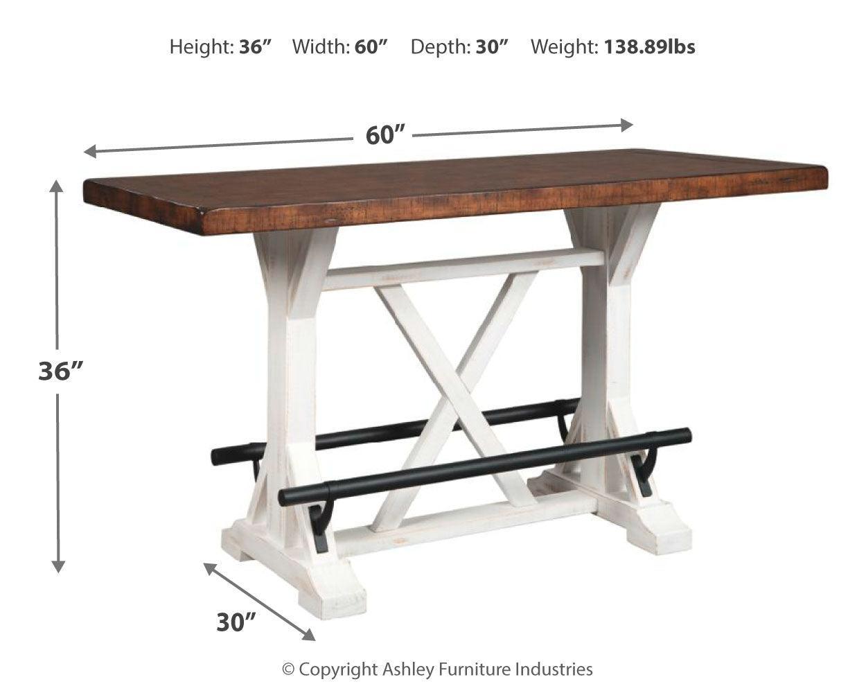 Valebeck White/Brown Counter Height Dining Table And 2 Barstools - Ella Furniture