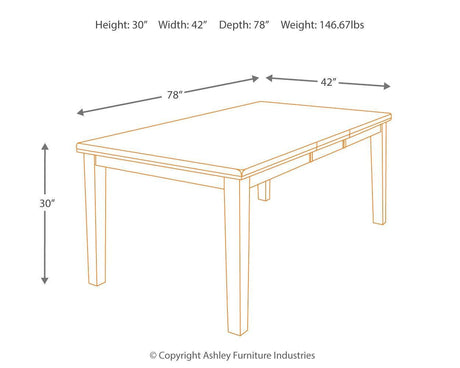 Dimension schematic of Ralene Dining Extension Table