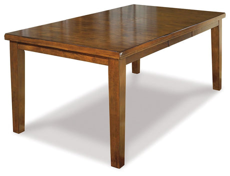 Front view of Ralene Medium Brown Dining Extension Table with plank-style top