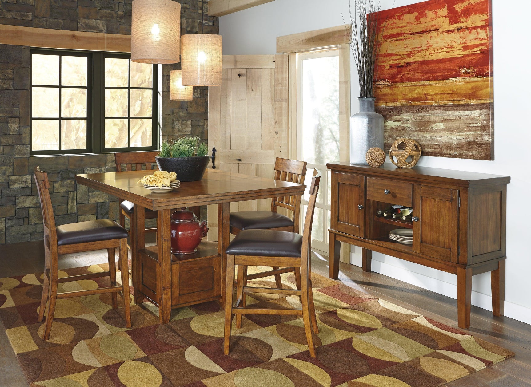 Ralene Medium Brown Counter Height Dining Extension Table - Ella Furniture