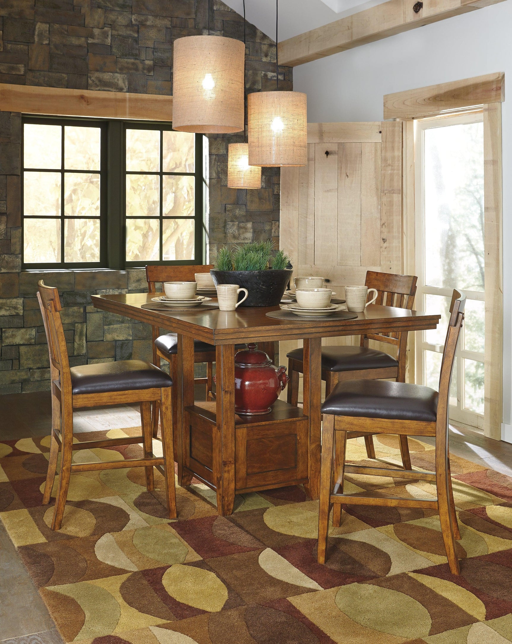 Ralene Medium Brown Counter Height Dining Extension Table - Ella Furniture