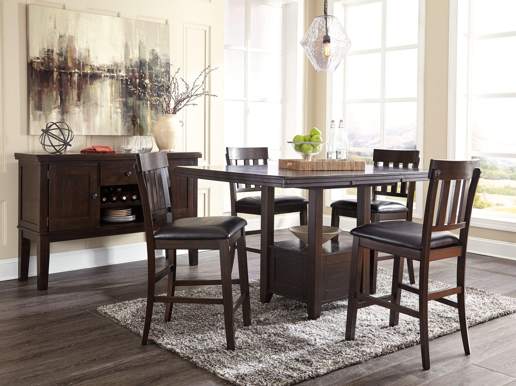 Haddigan Dark Brown Counter Height Dining Extension Table - Ella Furniture