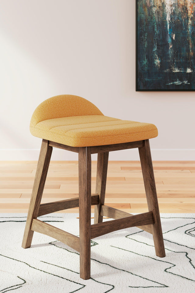 Lyncott Mustard/brown Counter Height Bar Stool - Ella Furniture