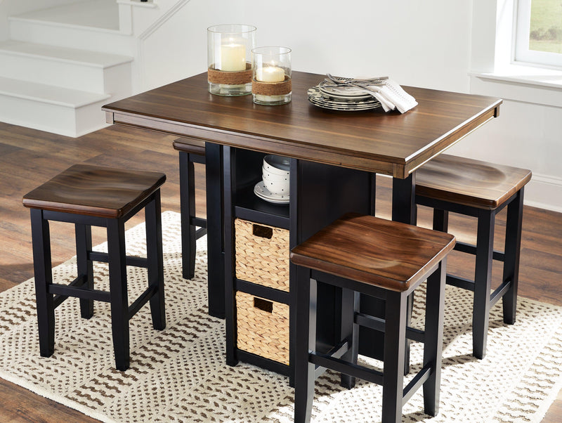 Dolingham Black/brown Counter Height Dining Table And Bar Stools (Set Of 5) - Ella Furniture