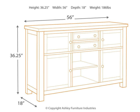 Moriville Dining Server dimensions illustration