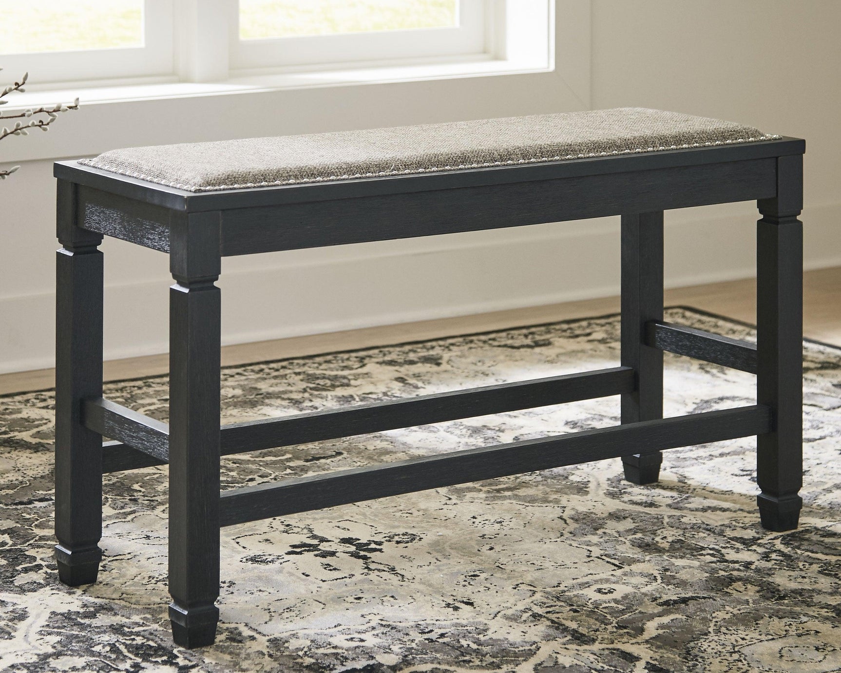 Tyler Creek Antique Black Counter Height Dining Bench - Ella Furniture