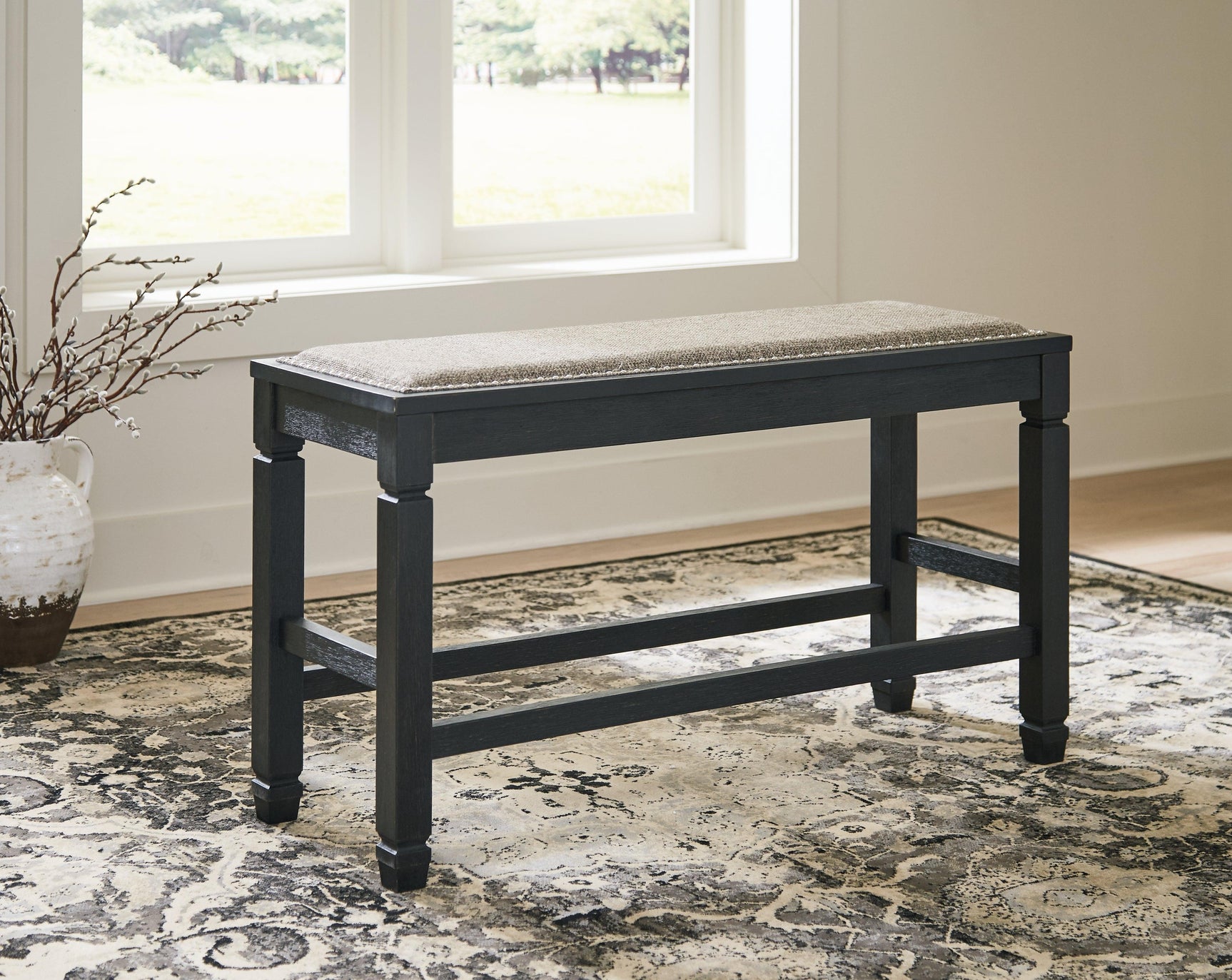 Tyler Creek Antique Black Counter Height Dining Bench - Ella Furniture