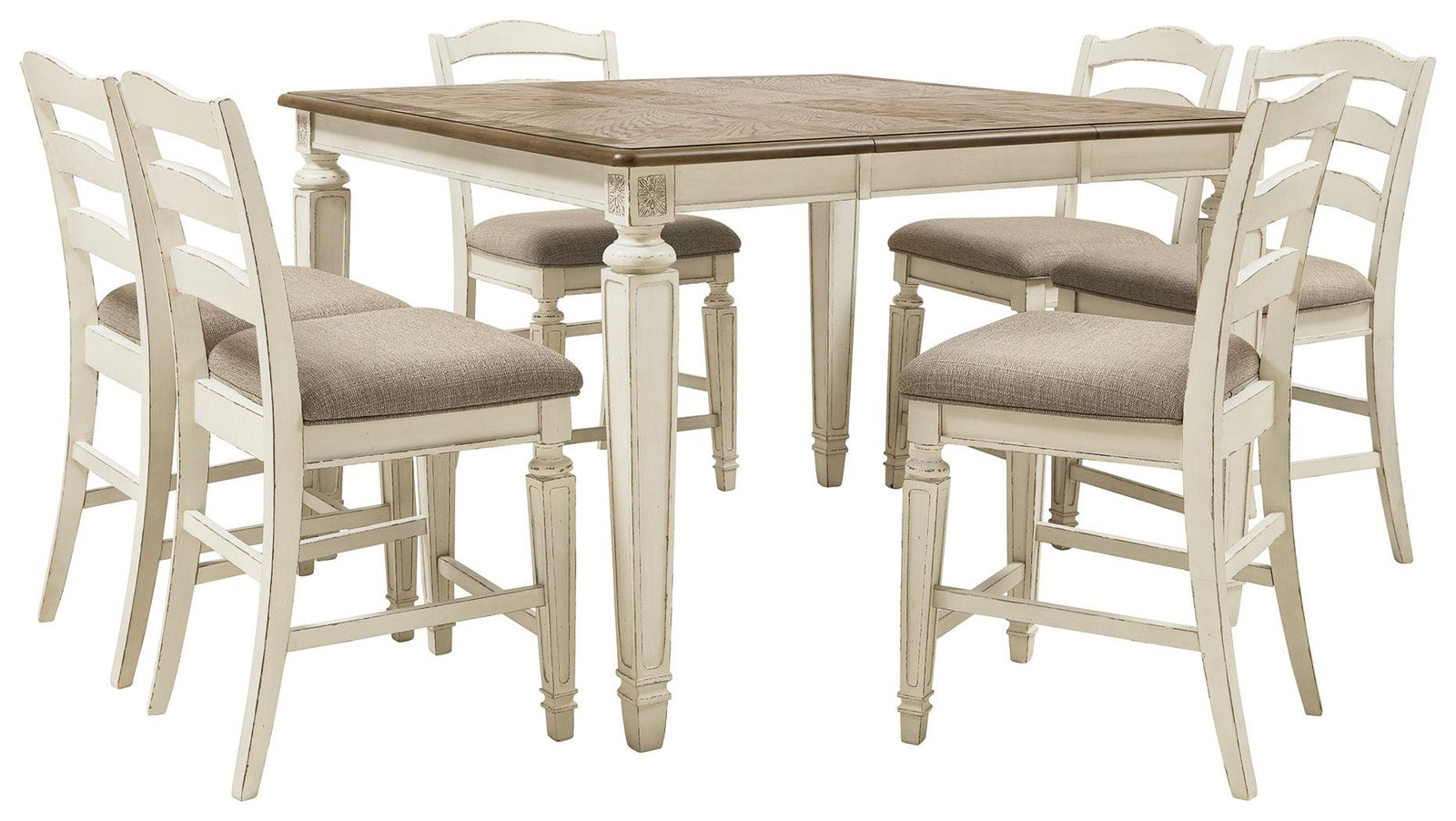 Realyn Two-tone Counter Height Dining Table And 6 Barstools - Ella Furniture