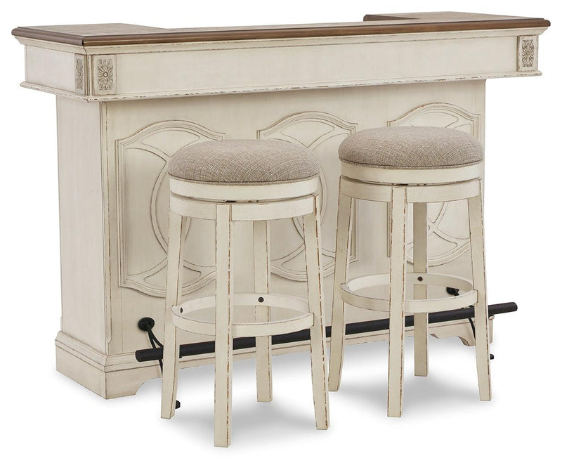 Realyn Chipped White Counter Height Dining Table And 2 Barstools - Ella Furniture