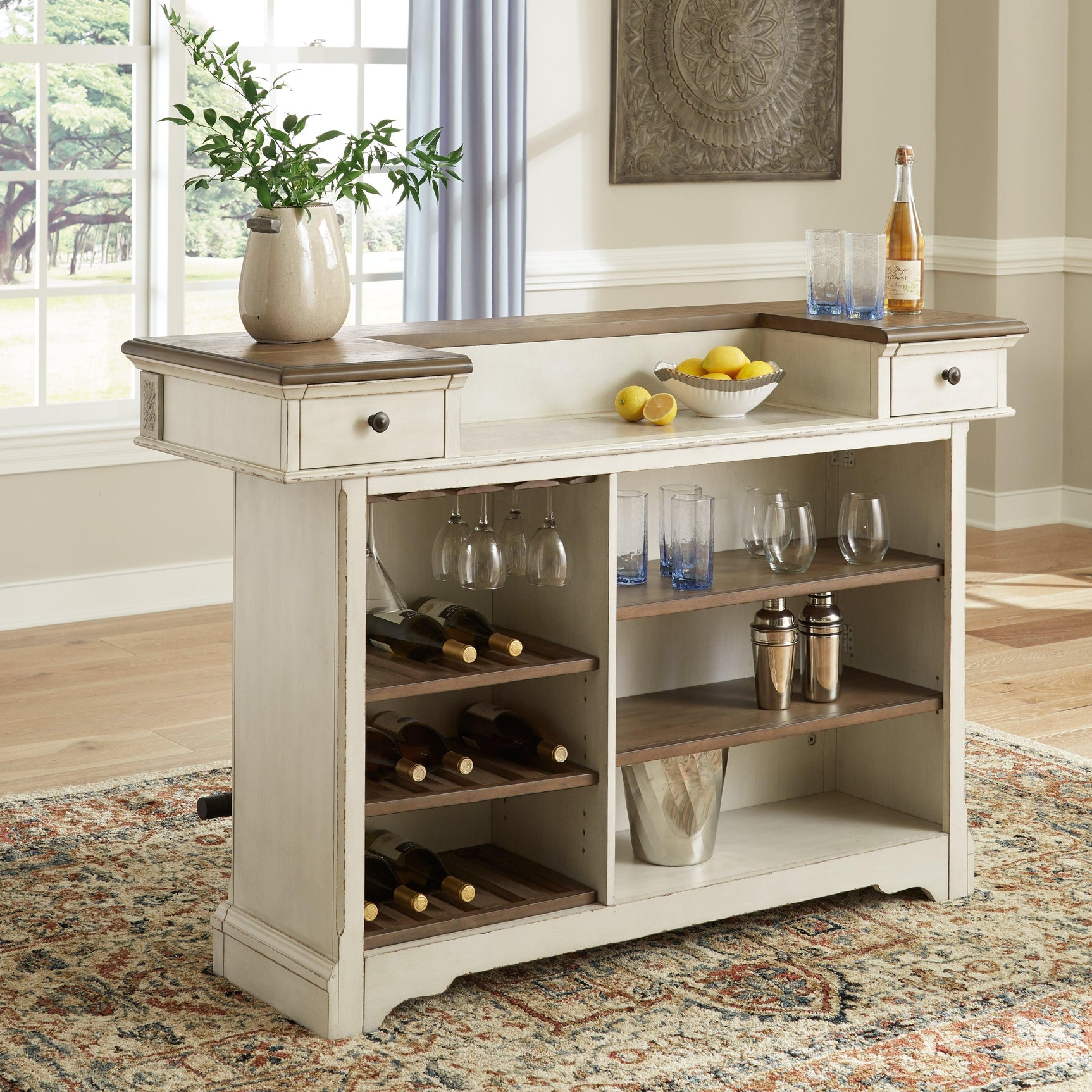 Realyn Chipped White Bar - Ella Furniture