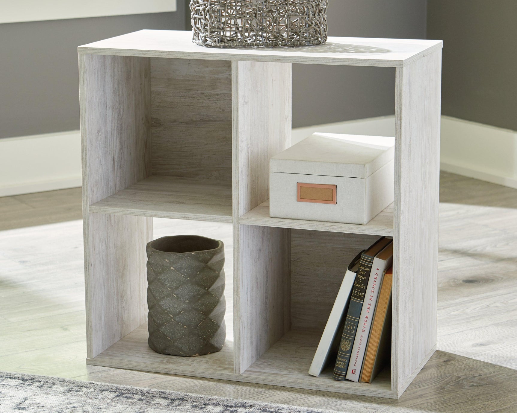 Paxberry Whitewash Four Cube Organizer - Ella Furniture