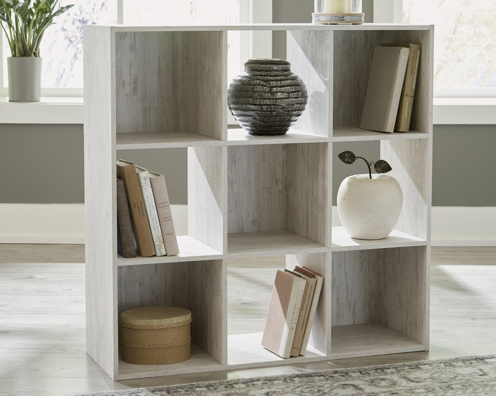 Paxberry Whitewash Nine Cube Organizer - Ella Furniture