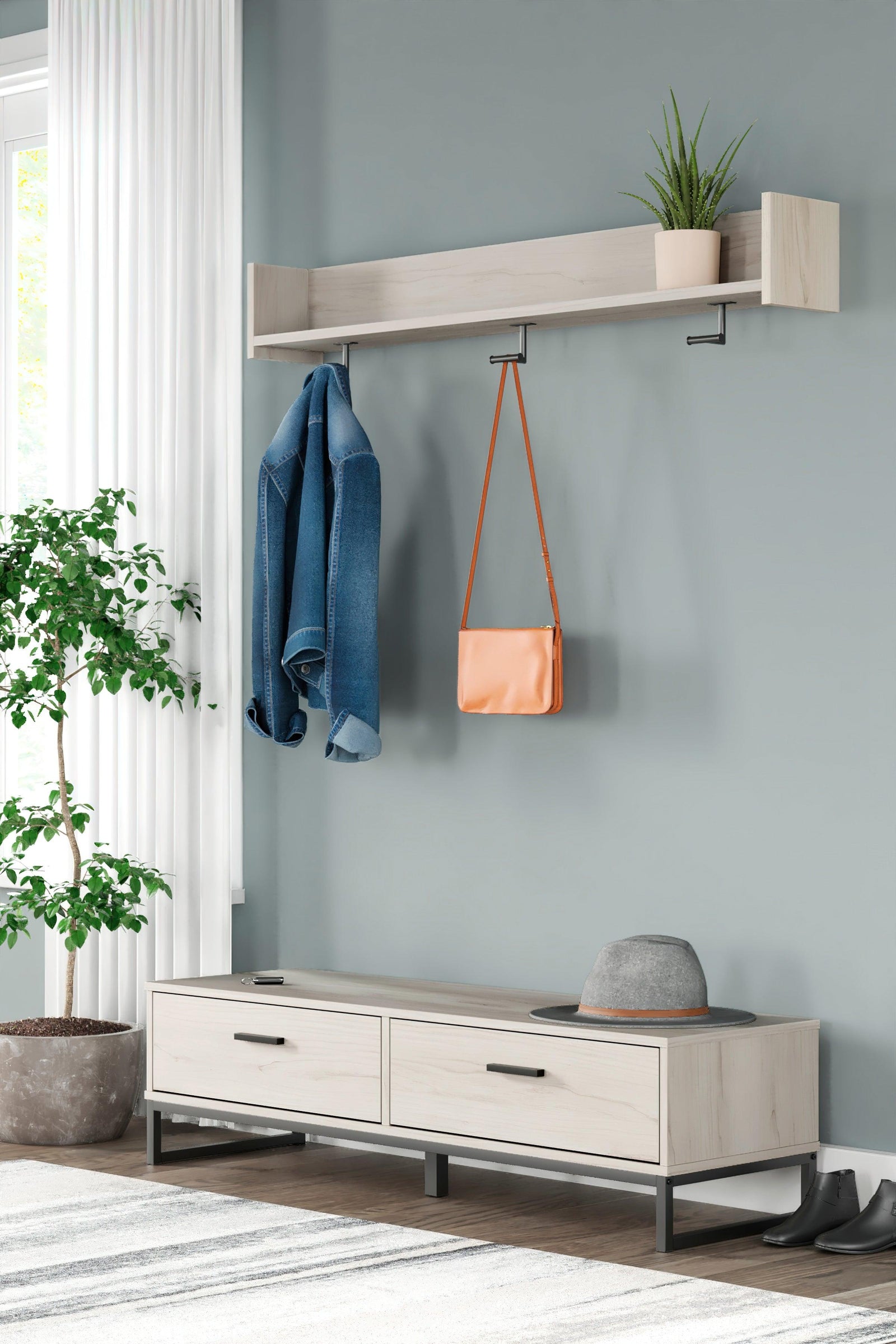 Socalle Natural Bench With Coat Rack