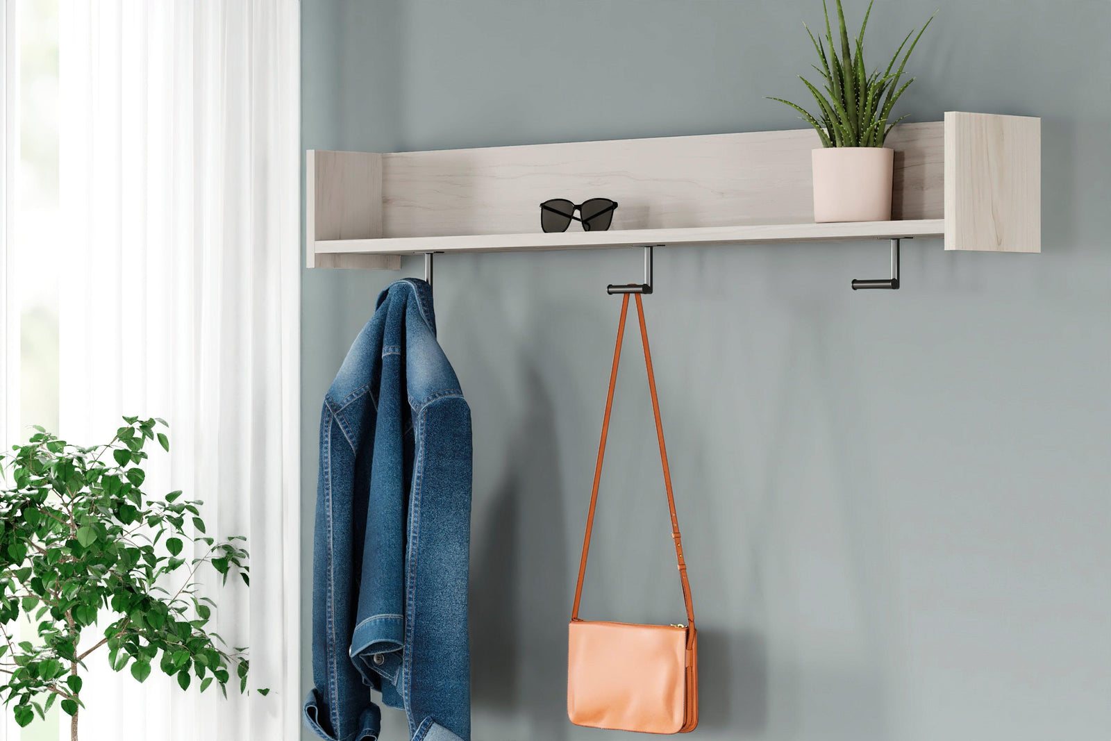 Socalle Light Natural Wall Mounted Coat Rack With Shelf - Ella Furniture