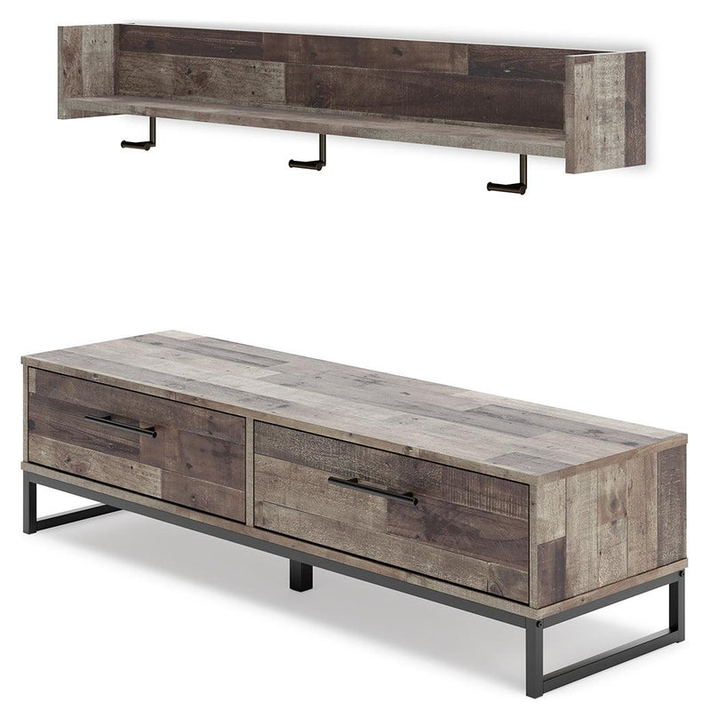 Neilsville Multi Gray Bench With Coat Rack - Ella Furniture