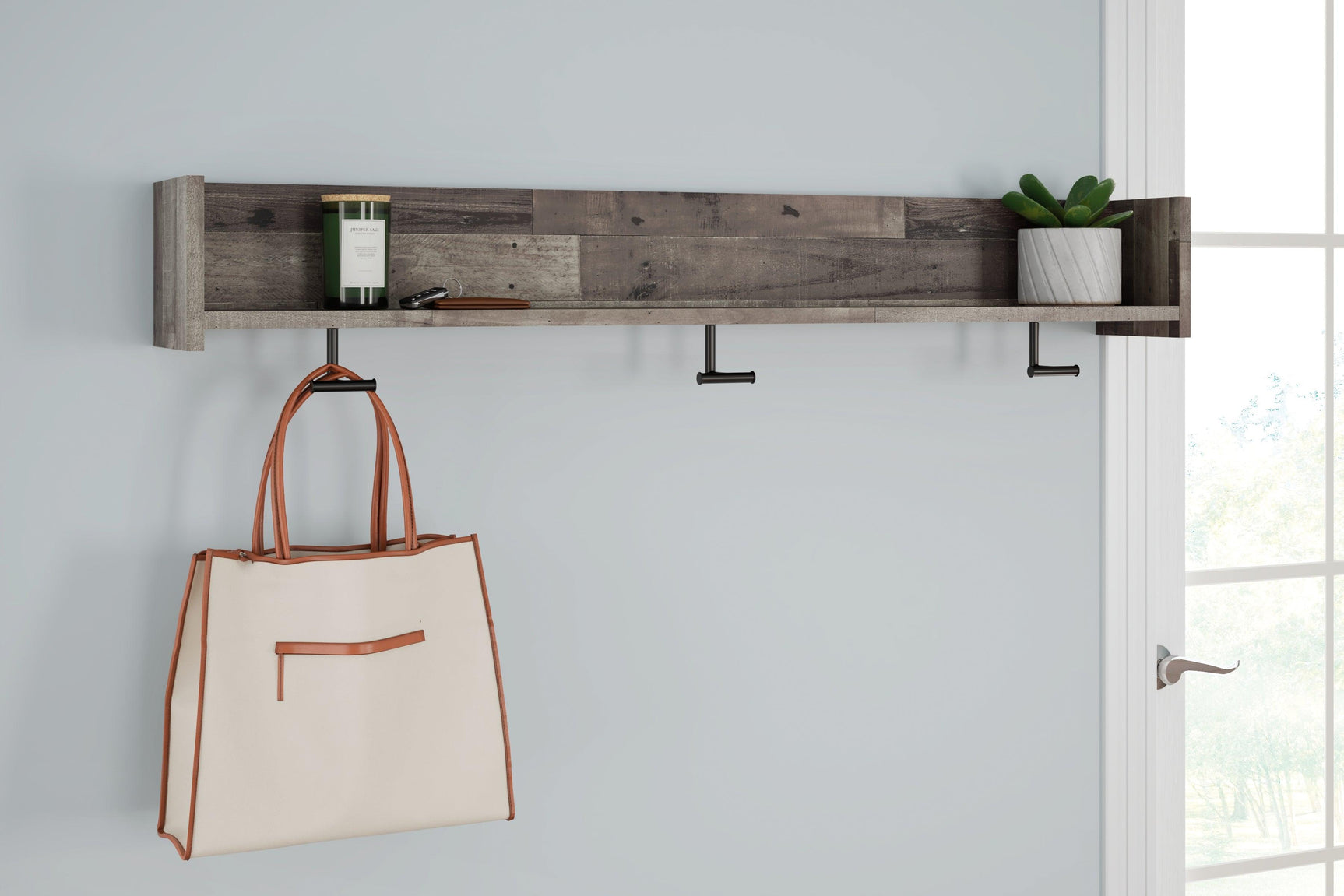 Neilsville Multi Gray Wall Mounted Coat Rack With Shelf - Ella Furniture