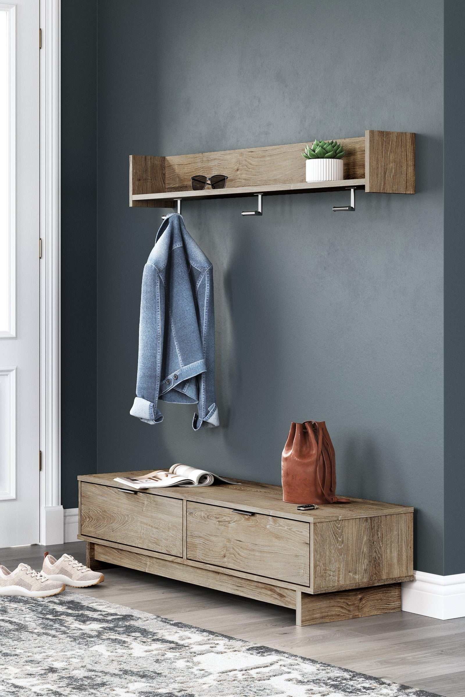 Oliah Natural Bench With Coat Rack