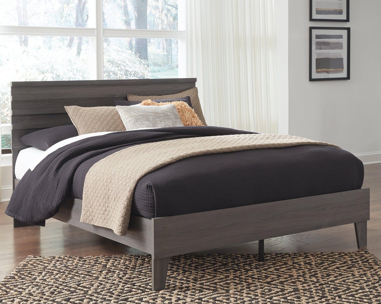 Brymont Dark Gray Queen Panel Platform Bed - Ella Furniture