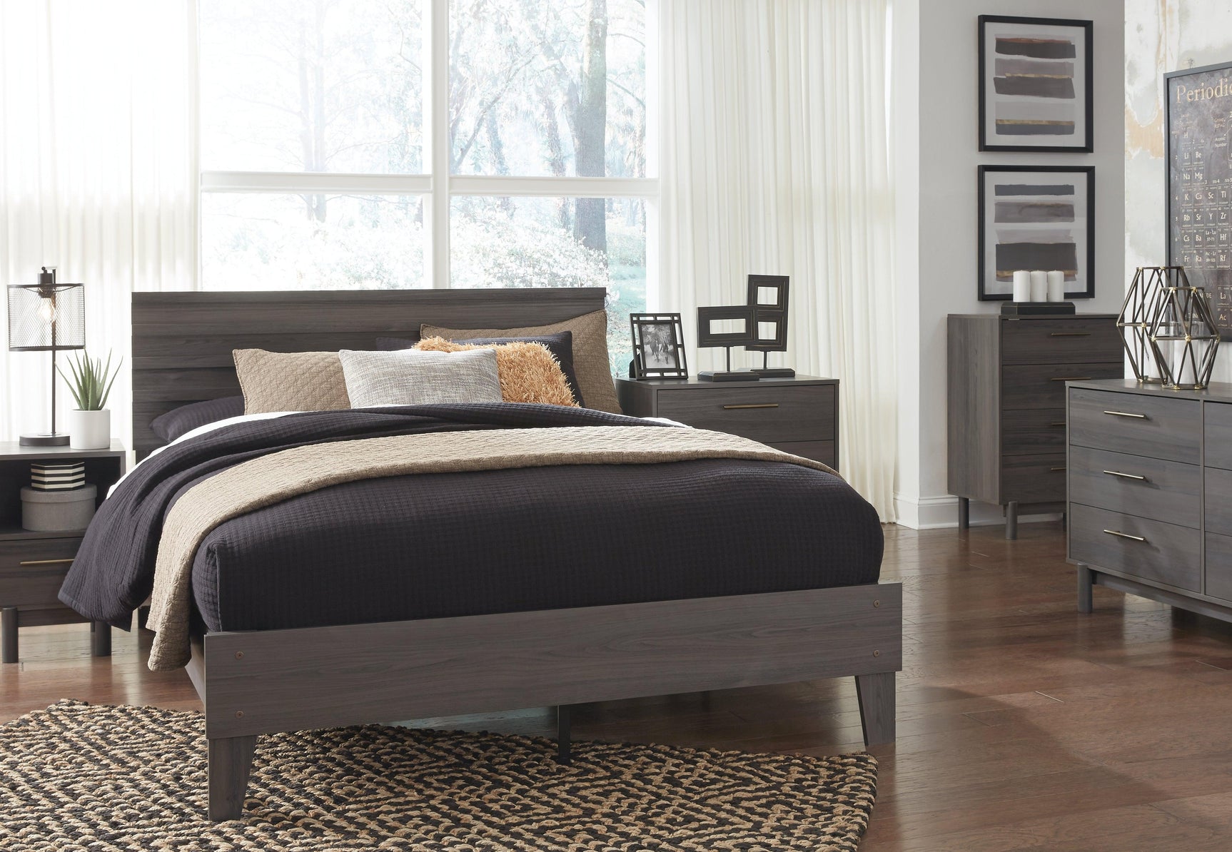 Brymont Dark Gray Queen Panel Platform Bed - Ella Furniture